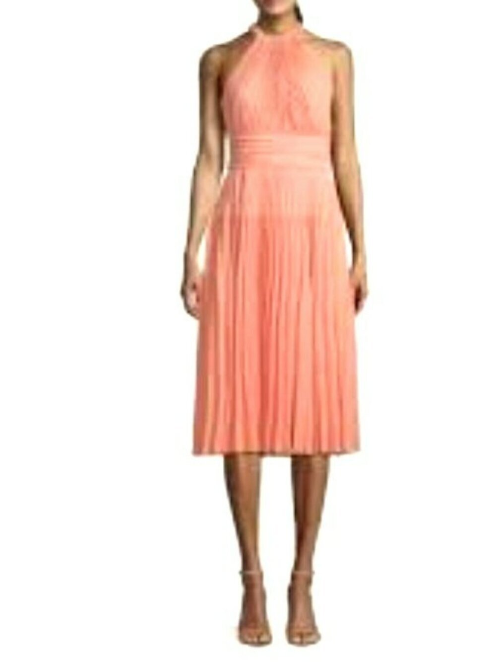Ungaro $795 Coral Pleated Halter Amanda Midi Dress Size XS New